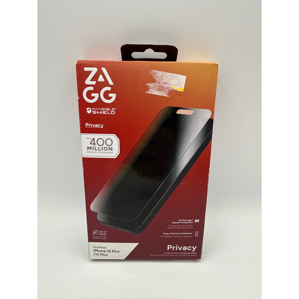 ZAGG Privacy Screen Protector‎ iPhone 16 Plus 15 Plus Black New Glass